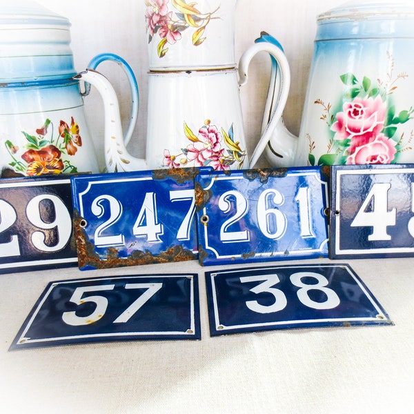 Antique Enamel Numbers from France- Blue Enamel House Numbers, French Antique Enamel Number Plaques, Many numbers available, see below