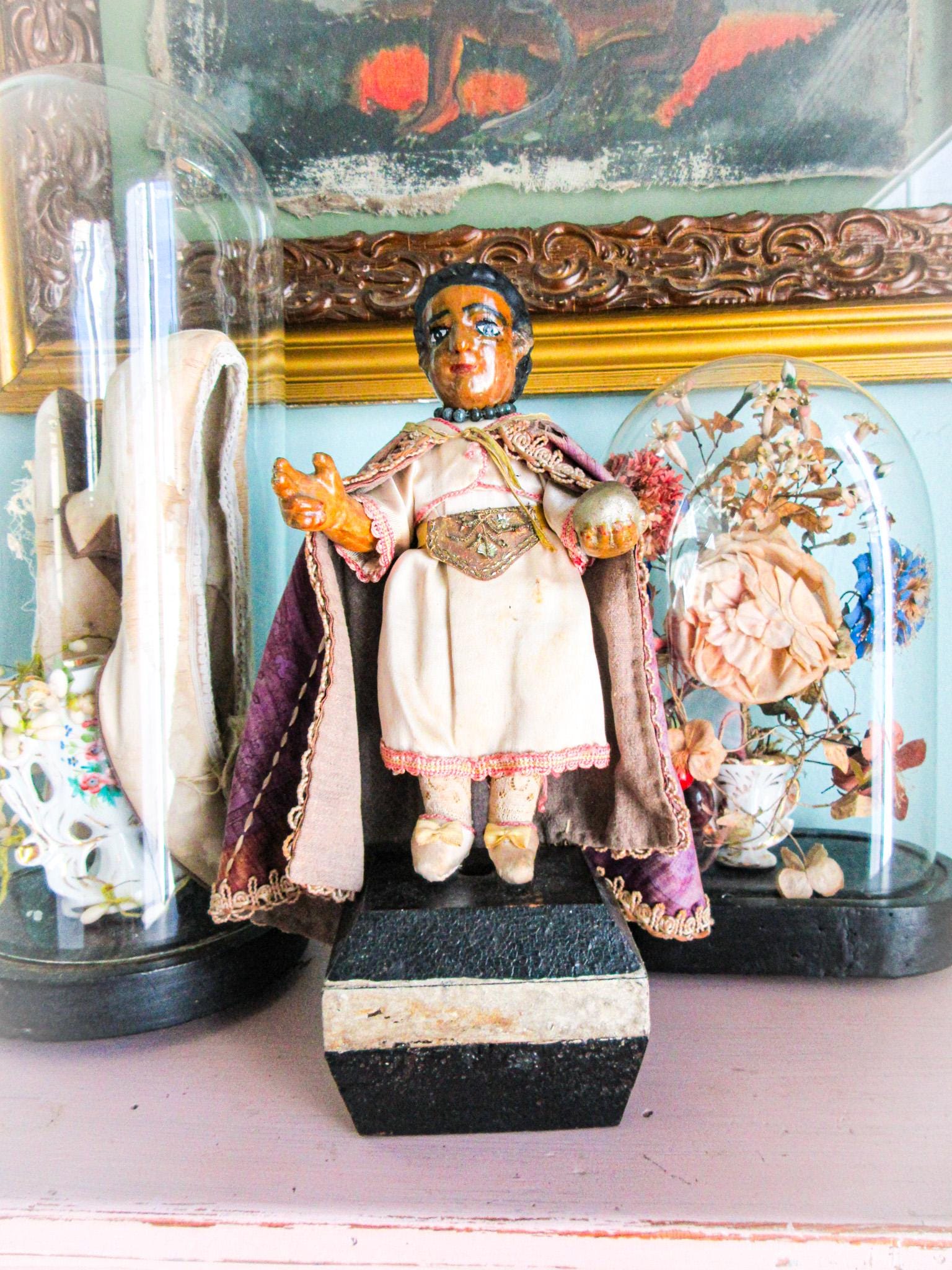 Antique Wooden Child Jesus Statue: Purple Robe, Silver Ball - Etsy