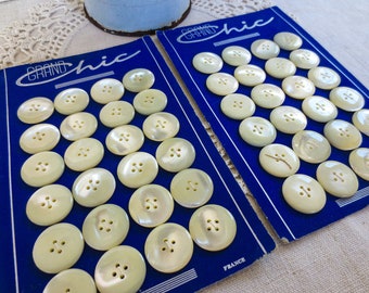 Two Vintage French Mother of Pearl Button Cards: 48 Carved Shell Buttons