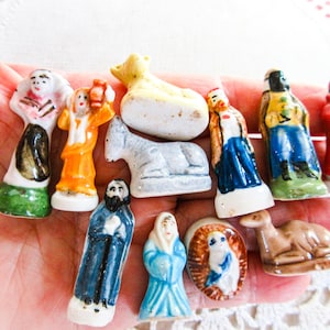 French Porcelain Nativity Feves: 11 Hand Painted Creche Figurines
