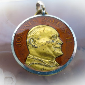 Antique Pope John Paul II Medallion: French Bronze Enamel Pendant