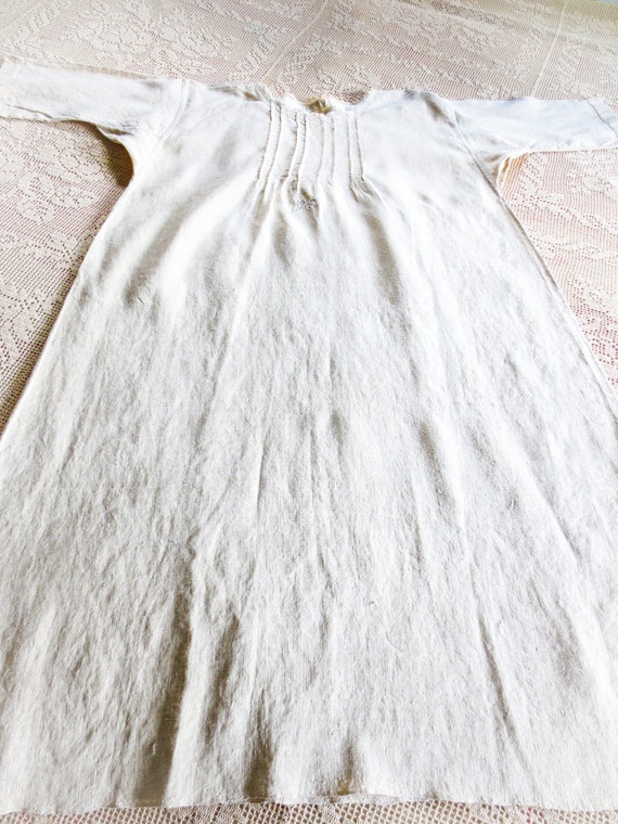 French Linen  Nightshirt Gown, Antique Night Shir… - image 5