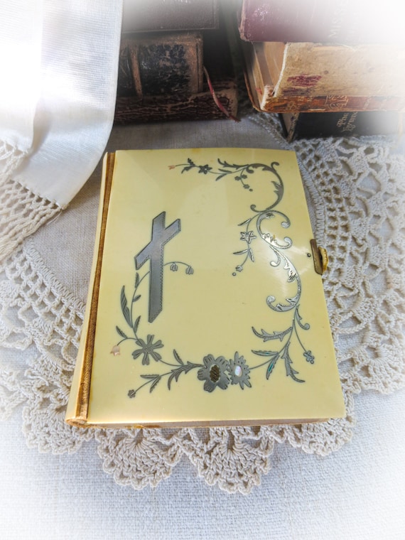 Étui à Missel Brodé Fil D'argent Art Nouveau Art Déco - Occasion XIXe Siècle, Coton Beige