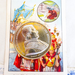 Antigo medalhão do Papa Pio IX, Concílio de dezembro de 1869, edição Massonet, medalhão bem preservado, cartão sagrado de São Paulo francês