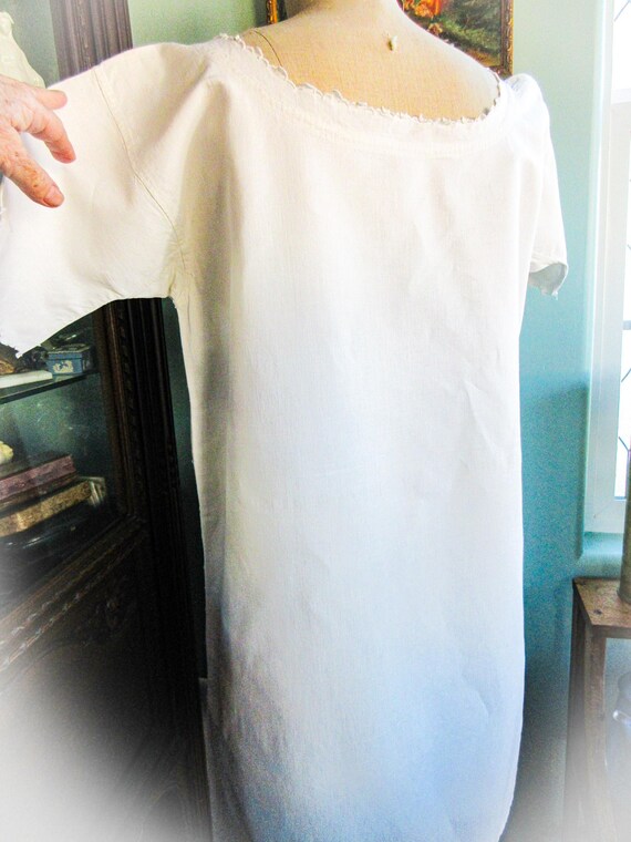 French Linen  Nightshirt Gown, Antique Night Shir… - image 12
