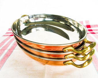 Set of 3 Copper Oval Gratin Pans, Fish Pans, Vintage, Made in Korea