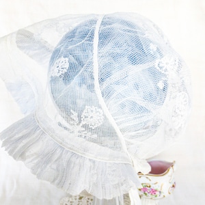 French Antique Bonnet, Touraine Lace Hat, Early 1900s, Hand Made, French Country Sun Hat,