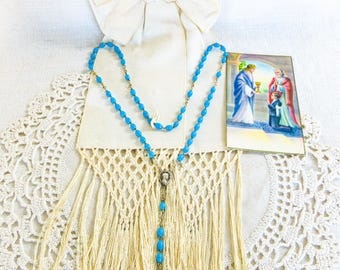 アンティークのフランス製初聖体拝領セット：腕章、ロザリオ、聖カード