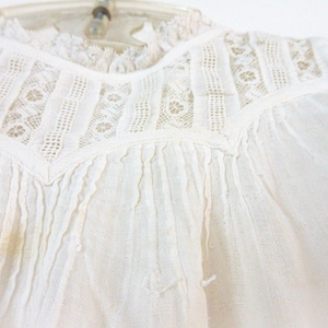 Fr. Antique Christening Gown, White Cotton, All Hand Sewn, Lace, Infant Dress, Presentation Gown