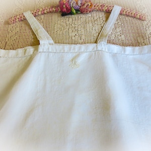 French Antique Cotton Slip, Undergarment, Chemise, Linen, Bright White, Undergarment, Lining, Monogram PM