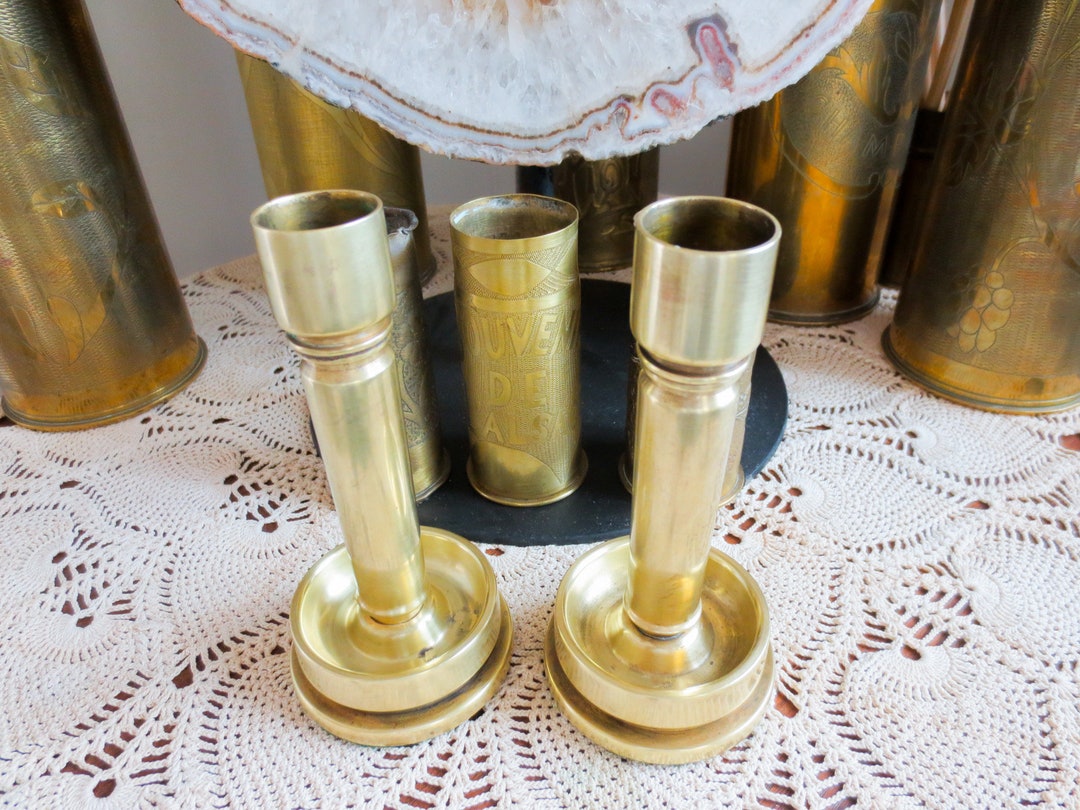 Pair of Trench Art Candle Holders World War I, Shell Casing