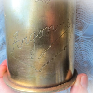 9&quot; Trench Art Vase - Argonne, World War I, Shell Casing Vase, WWI, Art Tranchee, Soldier Art, Military Souvenir of World War I