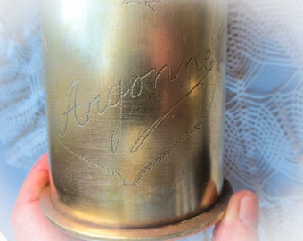 WWI Trench Art Vase: French Argonne Shell Casing, Soldier Art