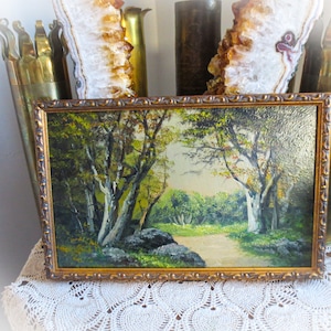 Save for Flwrs: French Antique Landscape Painting, Framed, Fork in the Road, Oil on Canvas, French Oil Painting