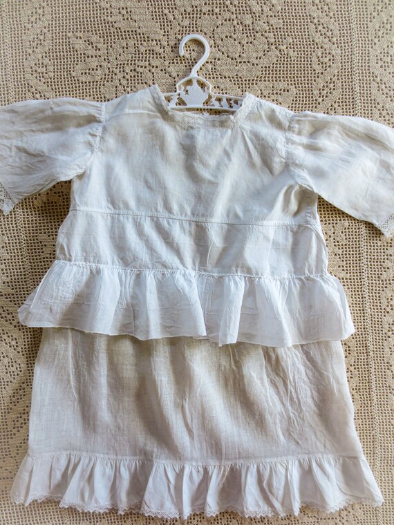 Antique French Child's Linen Dress: Handmade Lace… - image 5