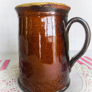 Antique French Earthenware Milk Pitcher: Brown Glazed Side Spout Vase
