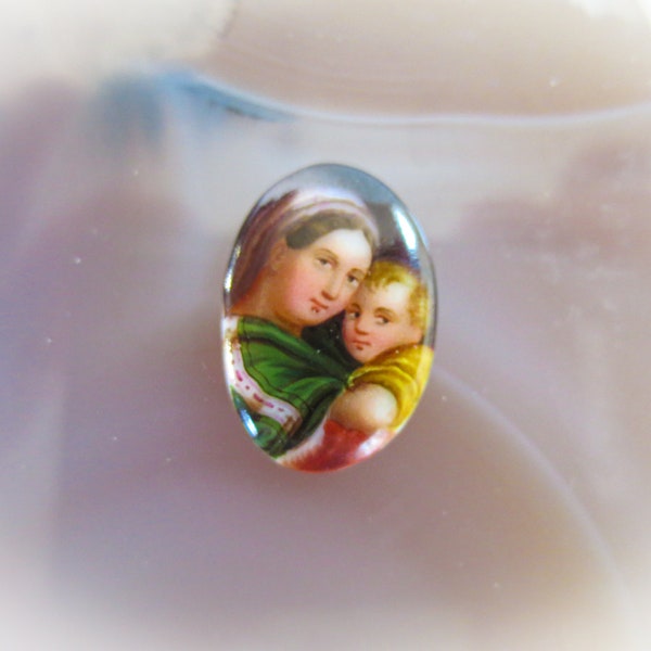 Madonna & Child, Porcelain Cameo, For Jewelry Making, Hand Painted, Antique from France, Religious Cameo