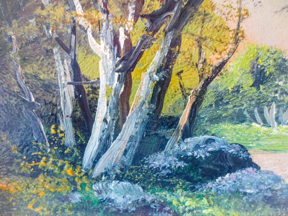 フランスの風景油絵：森の小道、修復されたアンティークアート - Etsy 日本