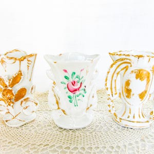Lote de 3 jarrones antiguos de porcelana francesa para ramo de bodas, porcelana esmaltada, jarrones antiguos de recuerdo de boda, decorados a mano