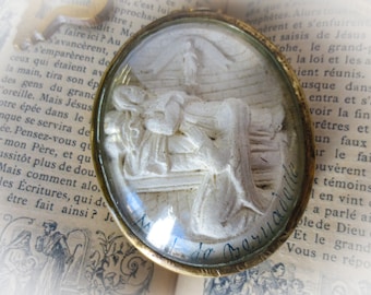 Death of Bernadette Meerschaum Reliquary -French Antique Meerschaum Carving, Domed Glass Reliquary, Mort de Bernadette, Death of Bernadette