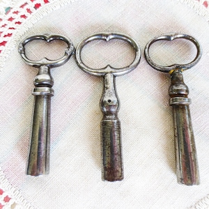 Lot of 3 French Antique Keys, Barrel Keys, Skeleton Keys, Clock Keys?