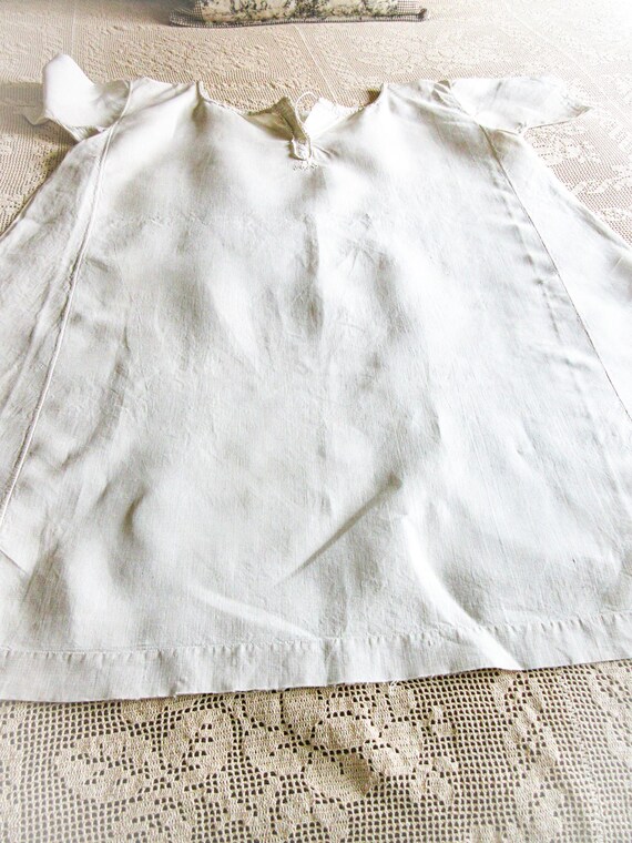French Linen  Nightshirt Gown, Antique Night Shir… - image 7