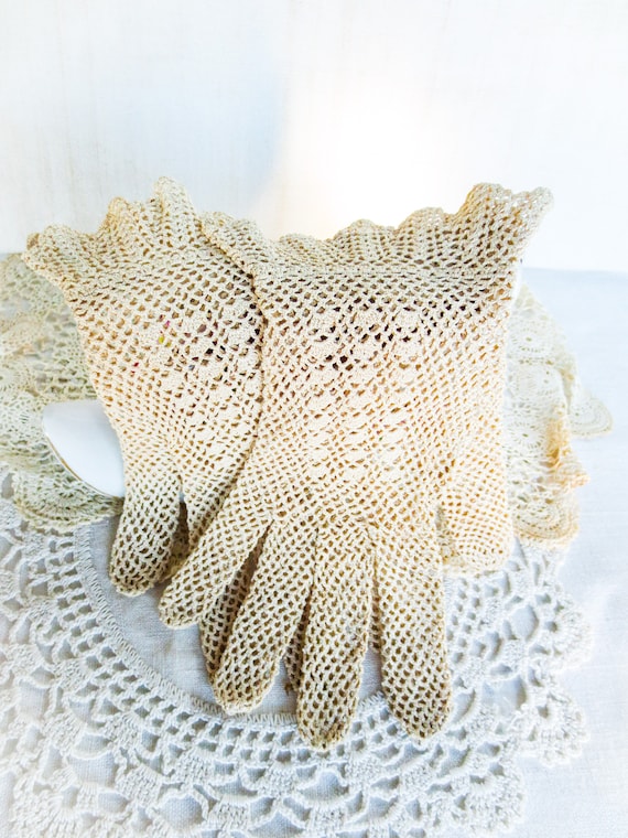 French Antique Crocheted Gloves - Lace Vintage Glo