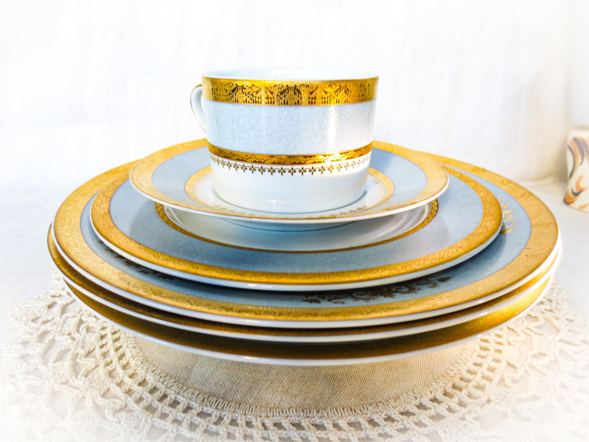 Philippe Deslousieres Orsay Pattern, Sky Blue, Gold Trim, 5