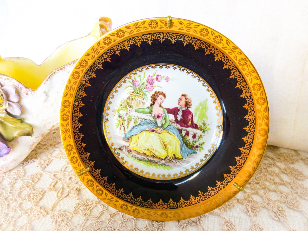 French Vintage Limoges Porcelain Miniature Plate, With Stand, Hand