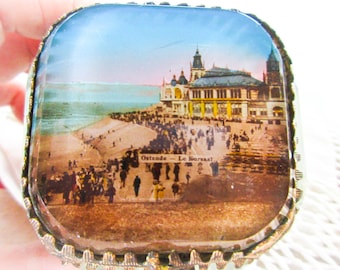Antique French Glass Casket: Ostende, Belgium, Gold Ormolu Jewelry Box
