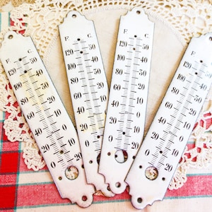 Vintage Enamel Thermometer Plate, New Old Stock, Fahrenheit and Celsius, Black and White