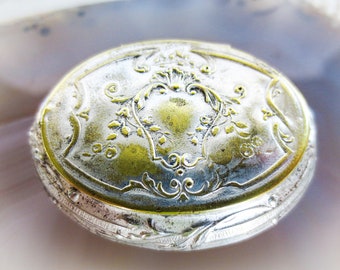 French Antique Silver Perfume and Mirror Pot, Little Round Hinged Lid Container, Victorian Lipstick Pot, As Is