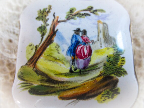 Porcelain Pill Box, Hand Painted, French Antique,… - image 4