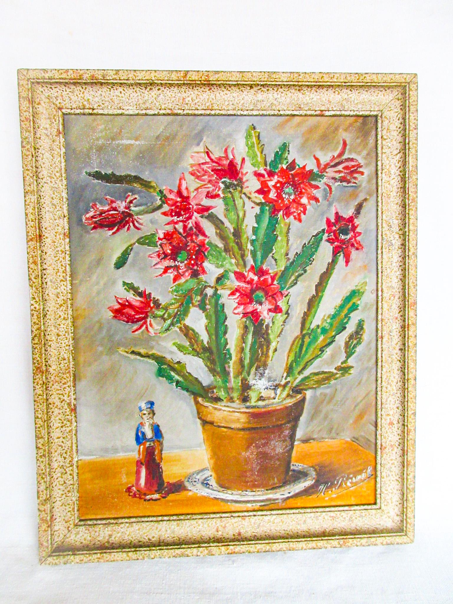 Arizona アリゾナ州サボテン アンティーク絵画油彩アメリカインテリア