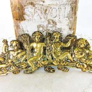 Classical Antique French Bronze Cabinet Pediment- Neo Classic, Cherubs, Angelic Figures,