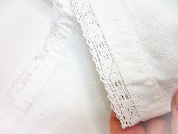 Antique French Linen Slip: Lace Trim Chemise, Siz… - image 12