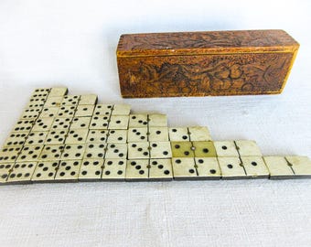 French Antique Domino Set, Hand Made from Ebony, As Is