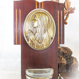 French Antique  Benetier - Benitier from France - Virgin Mary Medallion on Holy Water Font