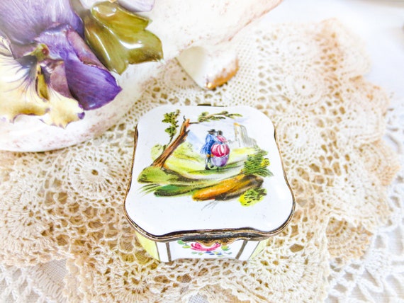 Porcelain Pill Box, Hand Painted, French Antique,… - image 2