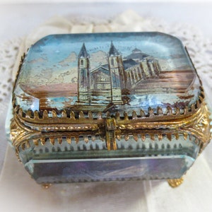 Antique La Louvesc Casket: Beveled Glass Jewelry Trinket Box
