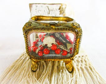 French Antique Casket Jewelry Trinket Box- As Is, Missing the lid