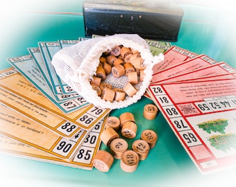 Antique French Loto Game: Vintage Bingo With Wood Numbers 1-90 - Etsy