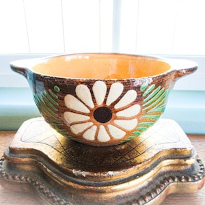 Antique French Cafe au Lait Bowl: Earthenware Pottery, Floral Design