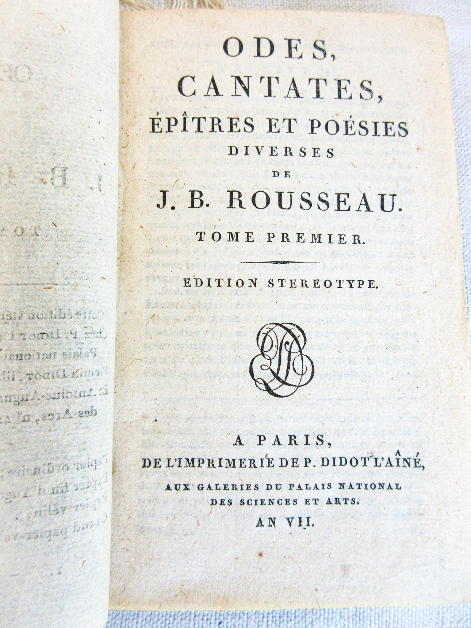 1799年 ジャン・バティスト・ルソー アンティーク本: フランス詩 