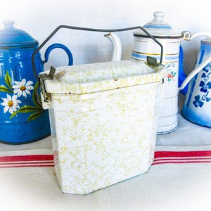 Antique French Enamel Lunch Box: Speckled Brown Lunch Pail, Removable Tray