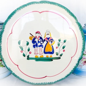 Large French Antique Faience Plate- French Large Wall Plate, Faiencerie de Pornic, Fait Main, France, Bayeux, Kitchen Decor