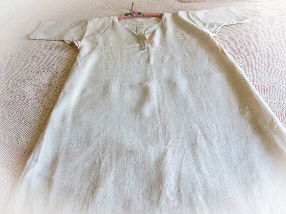 French Linen  Nightshirt Gown, Antique Night Shir… - image 2