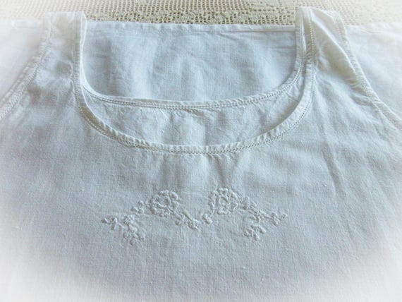 Antique French Linen Slip: Lace Trim Chemise, Siz… - image 4