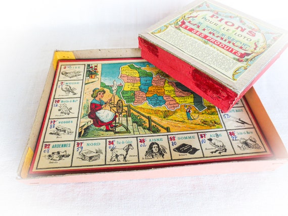 French Antique Loto Game Pions Por Le Loto, La France Et Ses