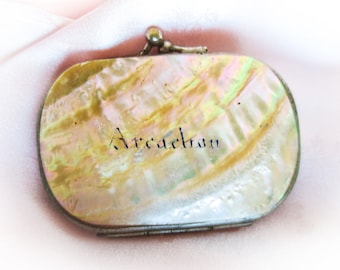 Antique Mother of Pearl Coin Purse: Arcachon France Souvenir